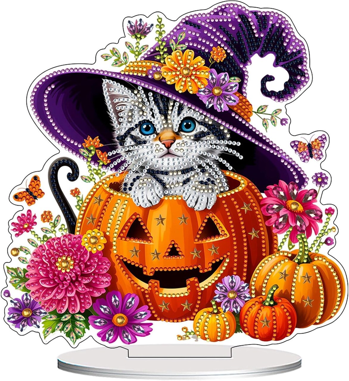 Halloween Cat Diamond Art Tabletop Kit – DIY 5D Double-Sided Special Shaped Acrylic Diamond Painting Desktop Ornament, Stand-Up Crystal Rhinestone Home Decor Craft Kit